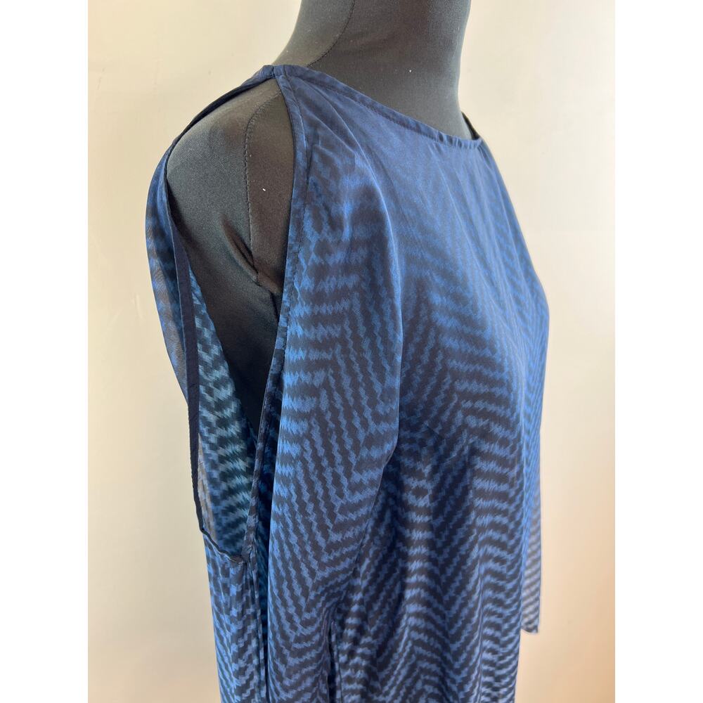 YFB Young Fabulous Broke Blue Black Herringbone Chiffon Slit Sleeve Top S Small - Picture 3 of 4